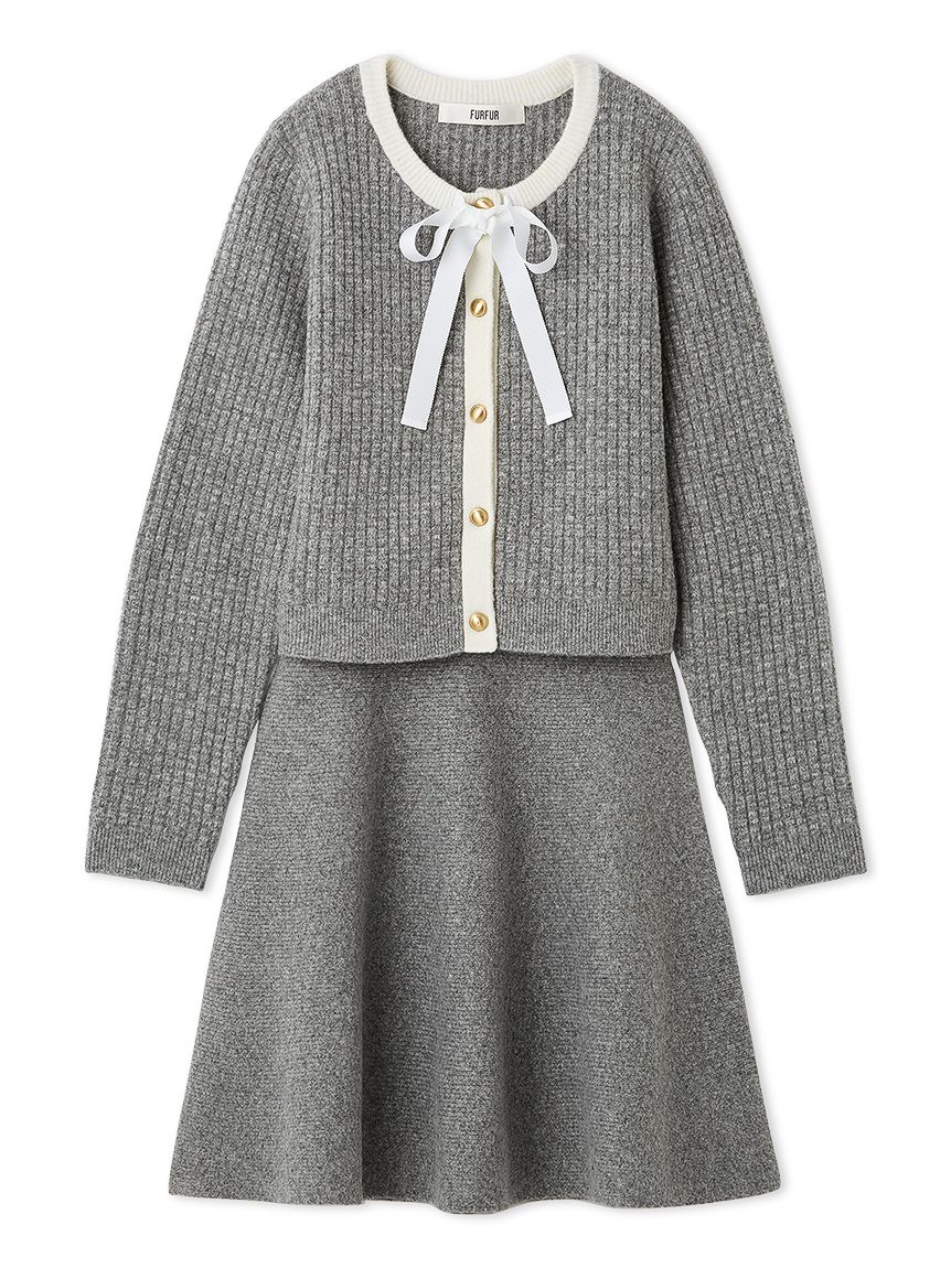 WEB・一部店舗限定カラー】ボウタイトリムニットセットアップ