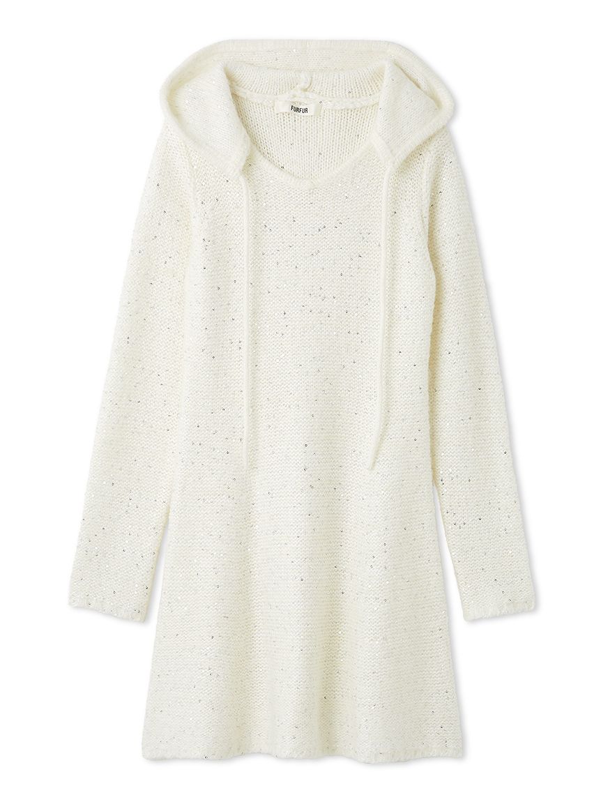 スパンコールニットフードワンピース(ニットワンピース)｜ワンピース