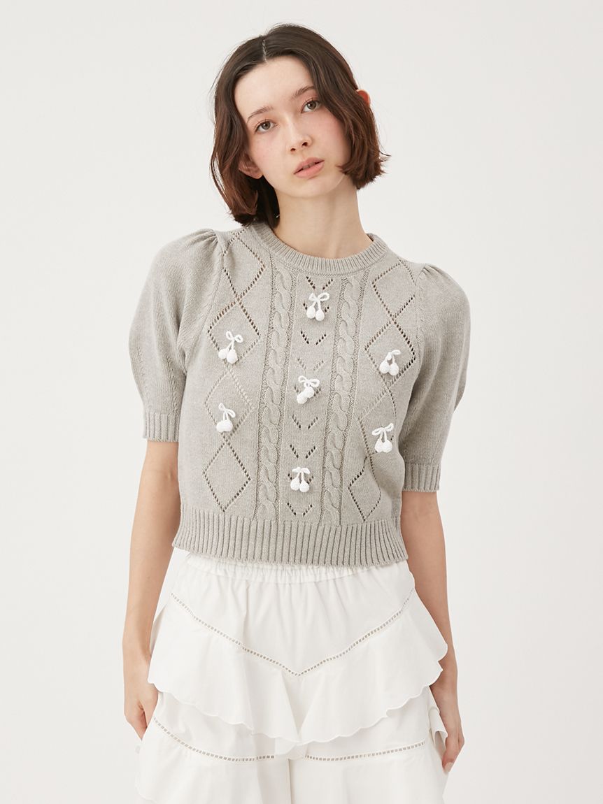 WEB限定カラー】チェリーモチーフニットトップス(ニット