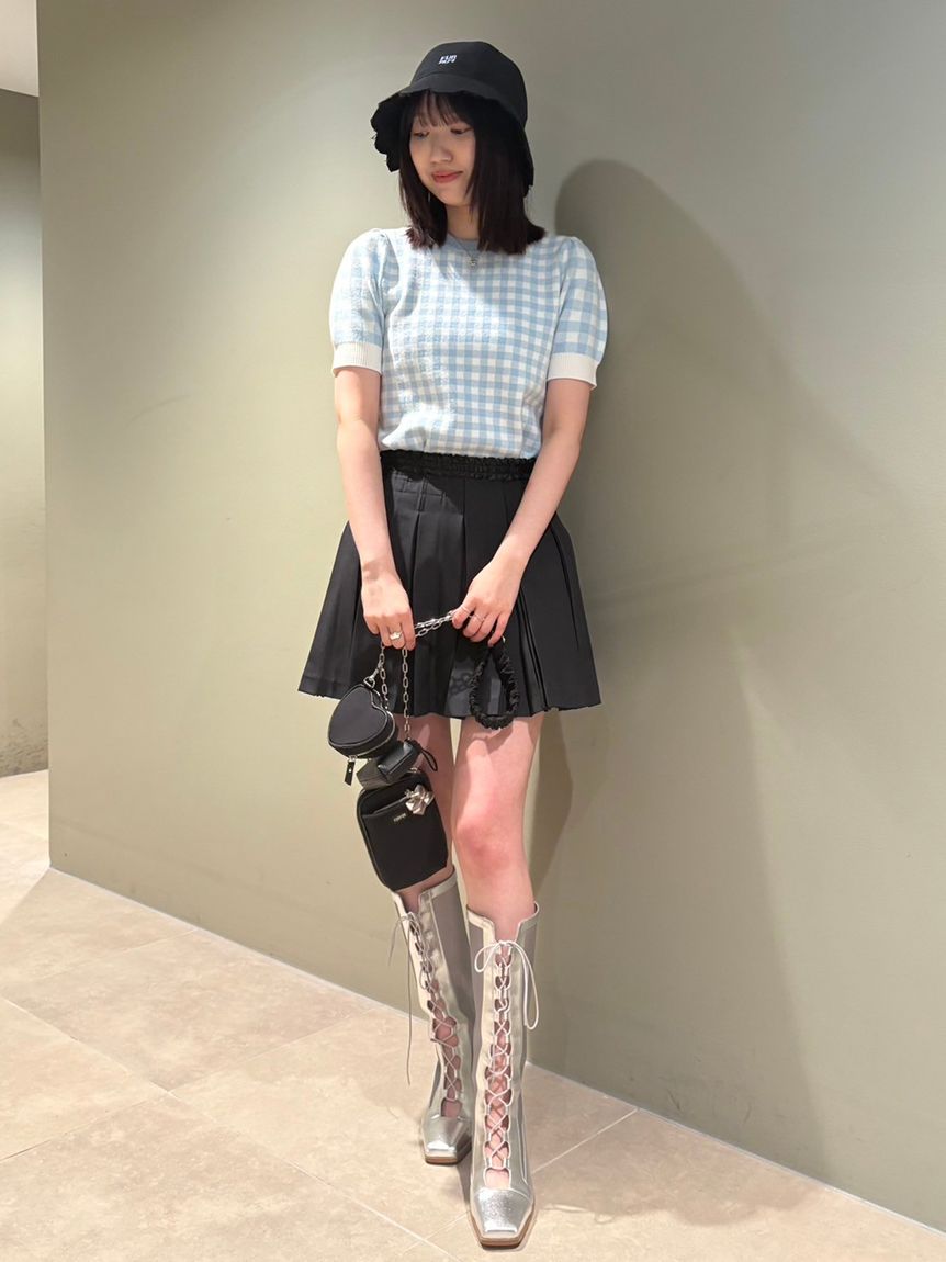 WEB・一部店舗限定カラー】ギンガムチェックニットトップス