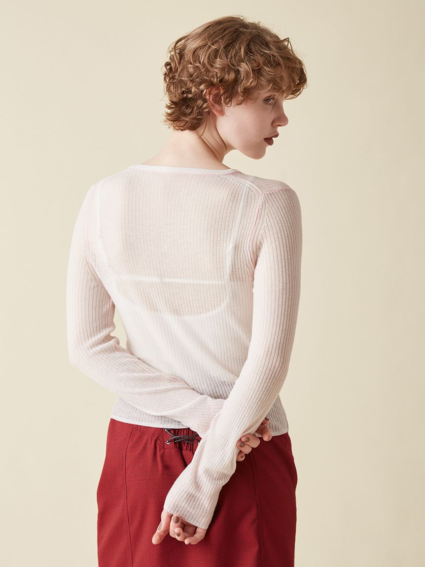 フォロー購入 ロゴ刺繍シアーウールリブニット(ニット)｜トップス｜FURFUR