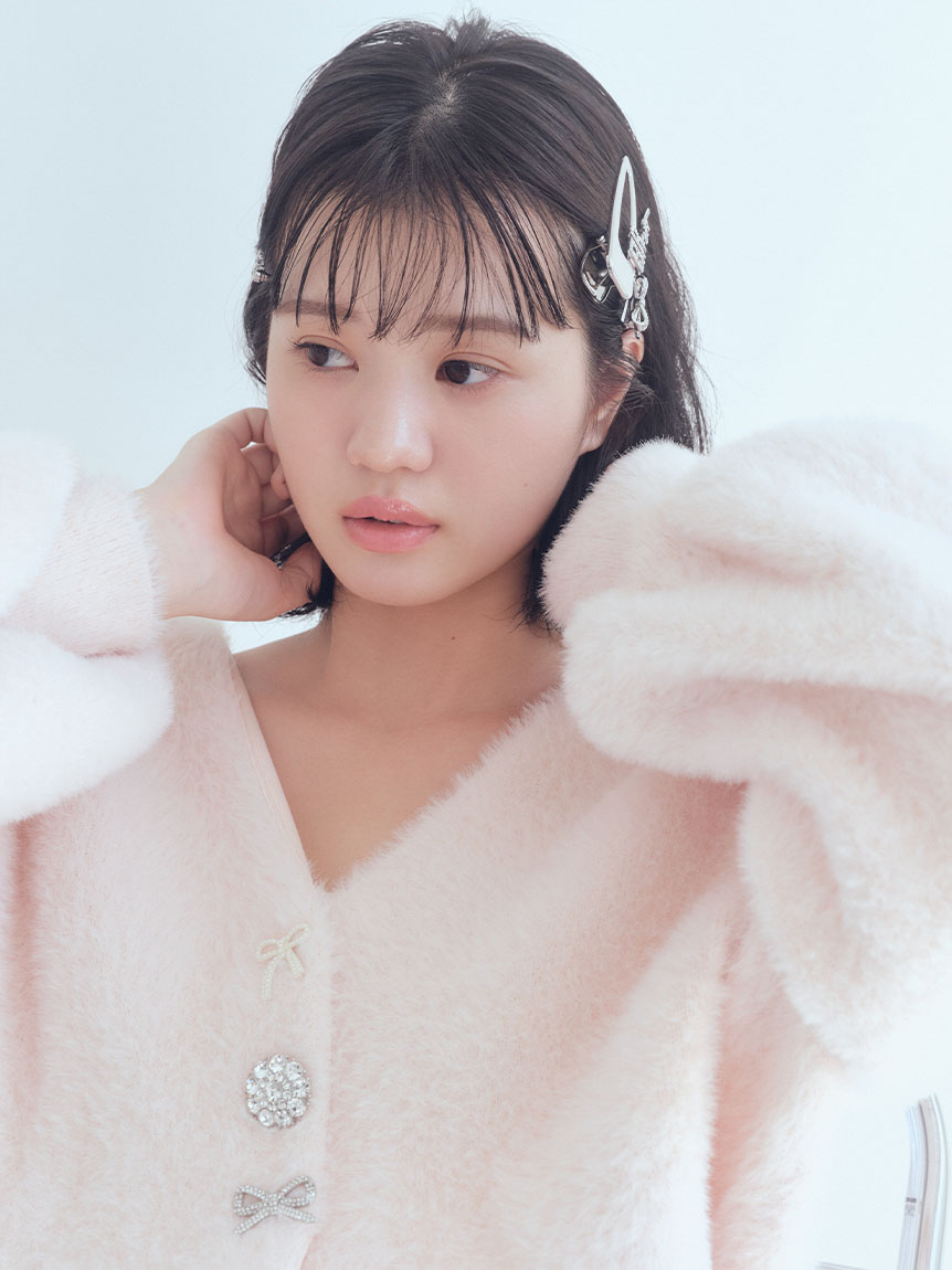 スーパービューティー♡ラビットファー襟ビジューボタンロングカーディガン スーパービューティー♡ラビットファー襟ビジューボタンロングカーディガン