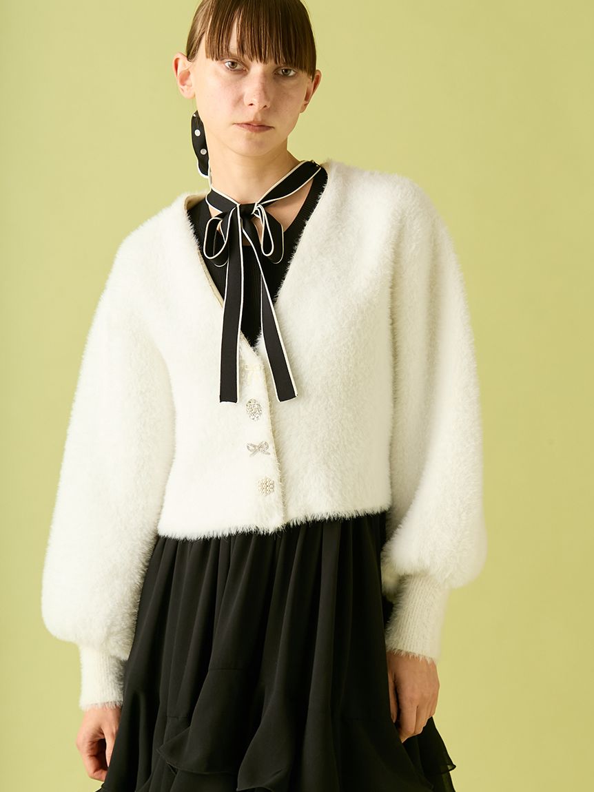 マルチビジューボタンフェザーカーディガン(ニット)｜トップス｜FURFUR