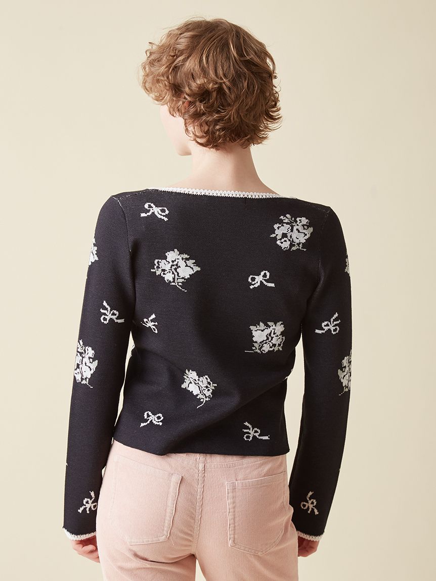 フラワーリボンジャガードカーディガン(ニット)｜トップス｜FURFUR