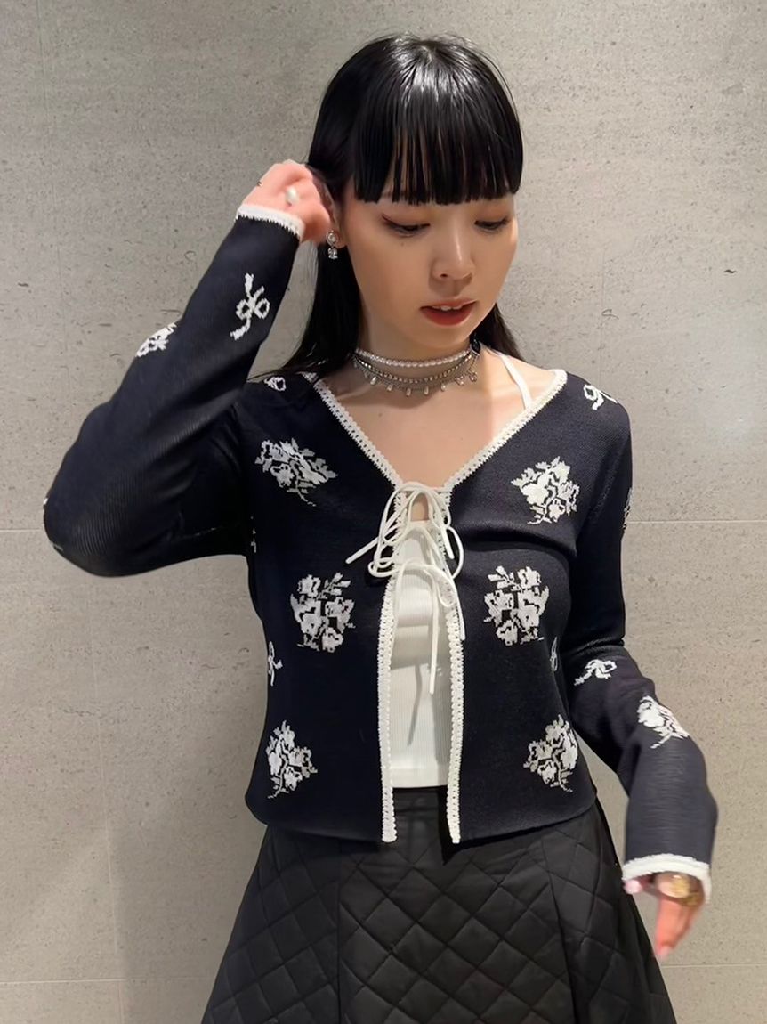 フラワーリボンジャガードカーディガン(ニット)｜トップス｜FURFUR