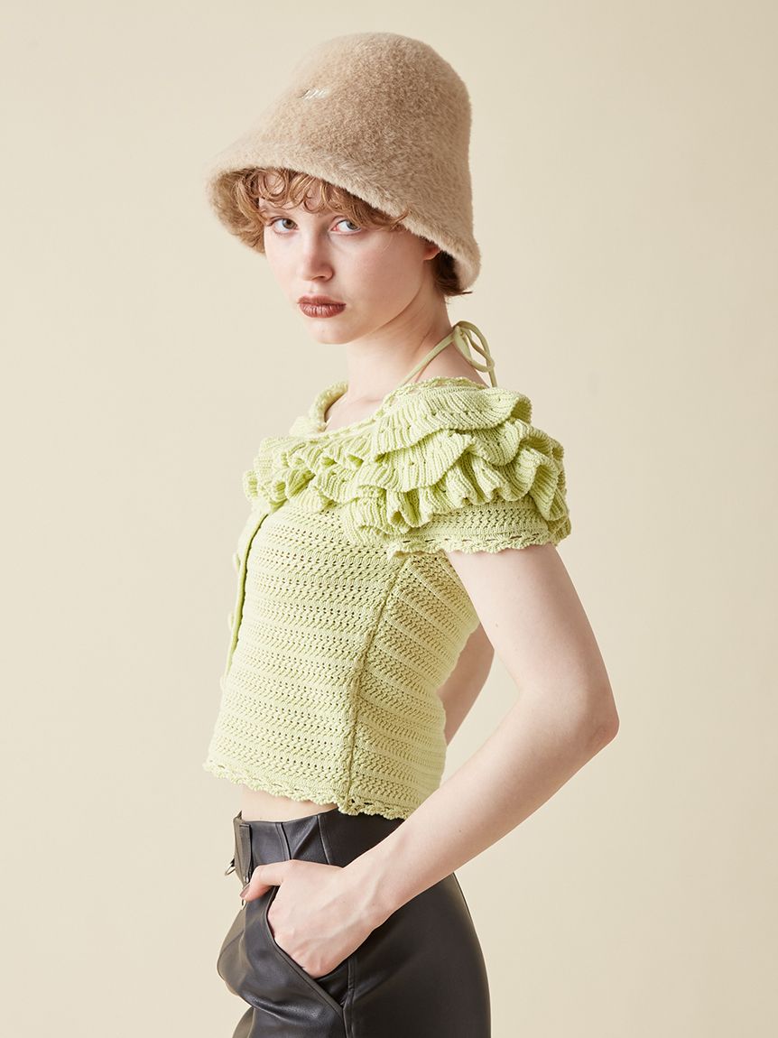 【新品定価23,100円】FURFUR イエローフリルレース半袖トップス フリルデザインニットトップス(ニット)|トップス|FURFUR