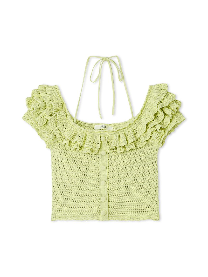 【新品定価23,100円】FURFUR イエローフリルレース半袖トップス フリルデザインニットトップス(ニット)｜トップス｜FURFUR