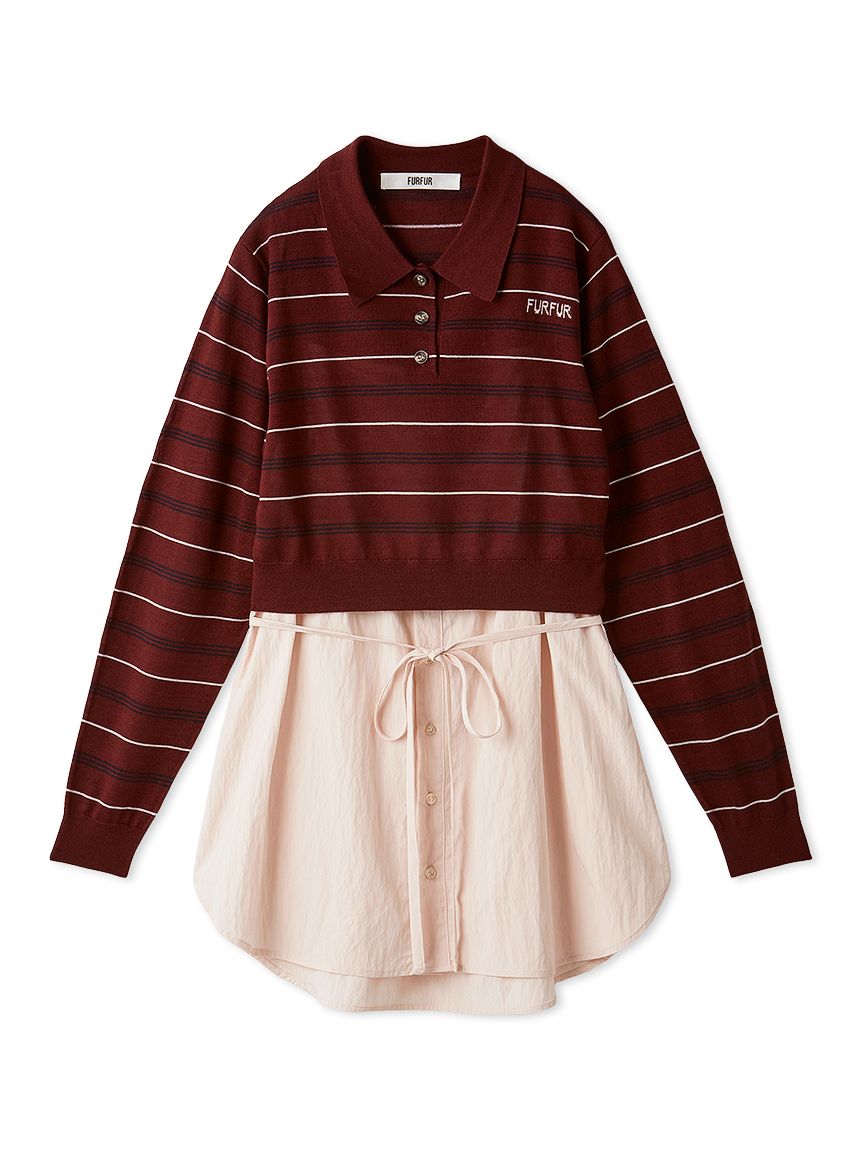 新品タグ付き レイヤードポロカットソー BRW ブラウン ピンク 新品タグ