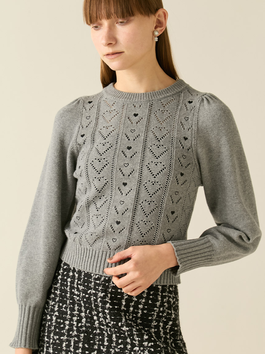 オフィシャルサイト・一部店舗限定】ハート刺繍アイレットニット