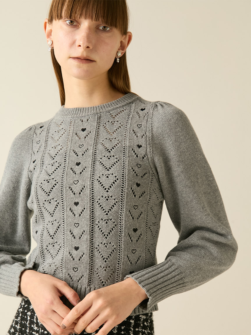 s♡ ページ オフィシャルサイト限定】ハート刺繍アイレットニットトップス