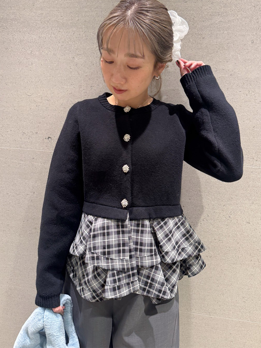 WEB限定カラー】ペプラムレイヤードカーディガン(ニット