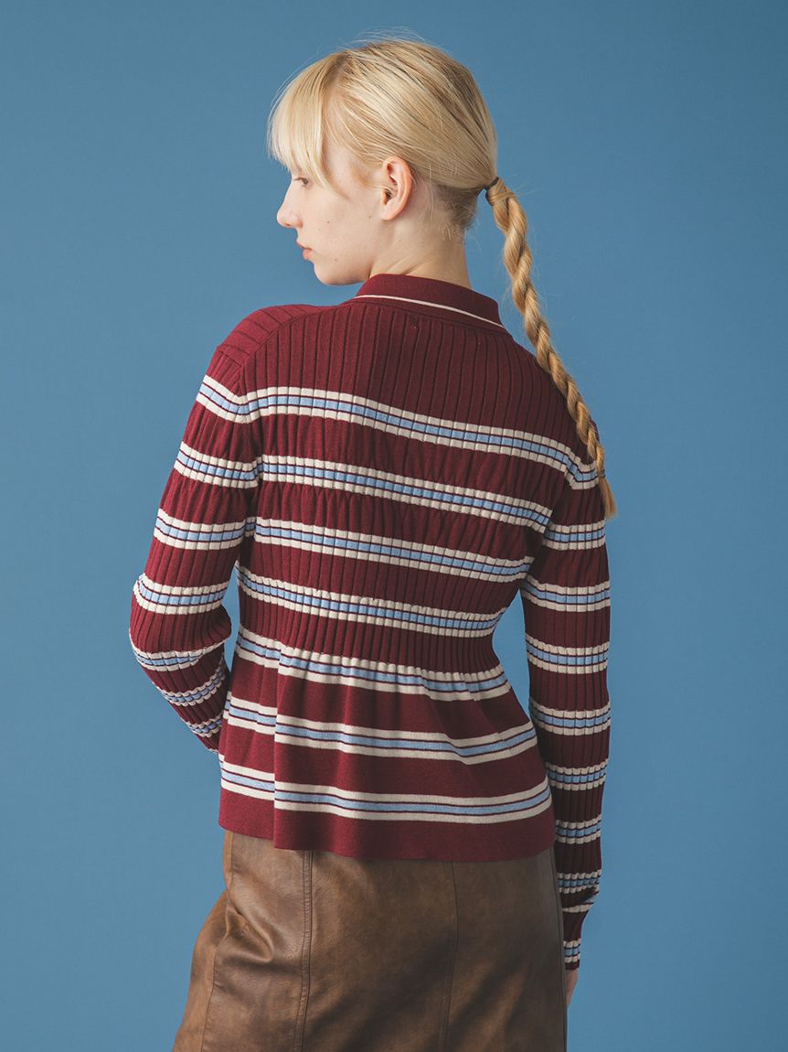 ボーダーペプラムポロニットトップス(ニット)｜トップス｜FURFUR