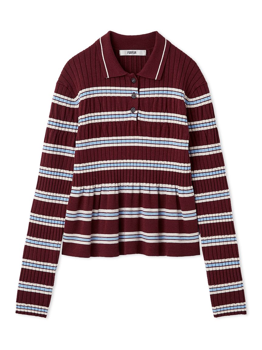 ボーダーペプラムポロニットトップス(ニット)｜トップス｜FURFUR