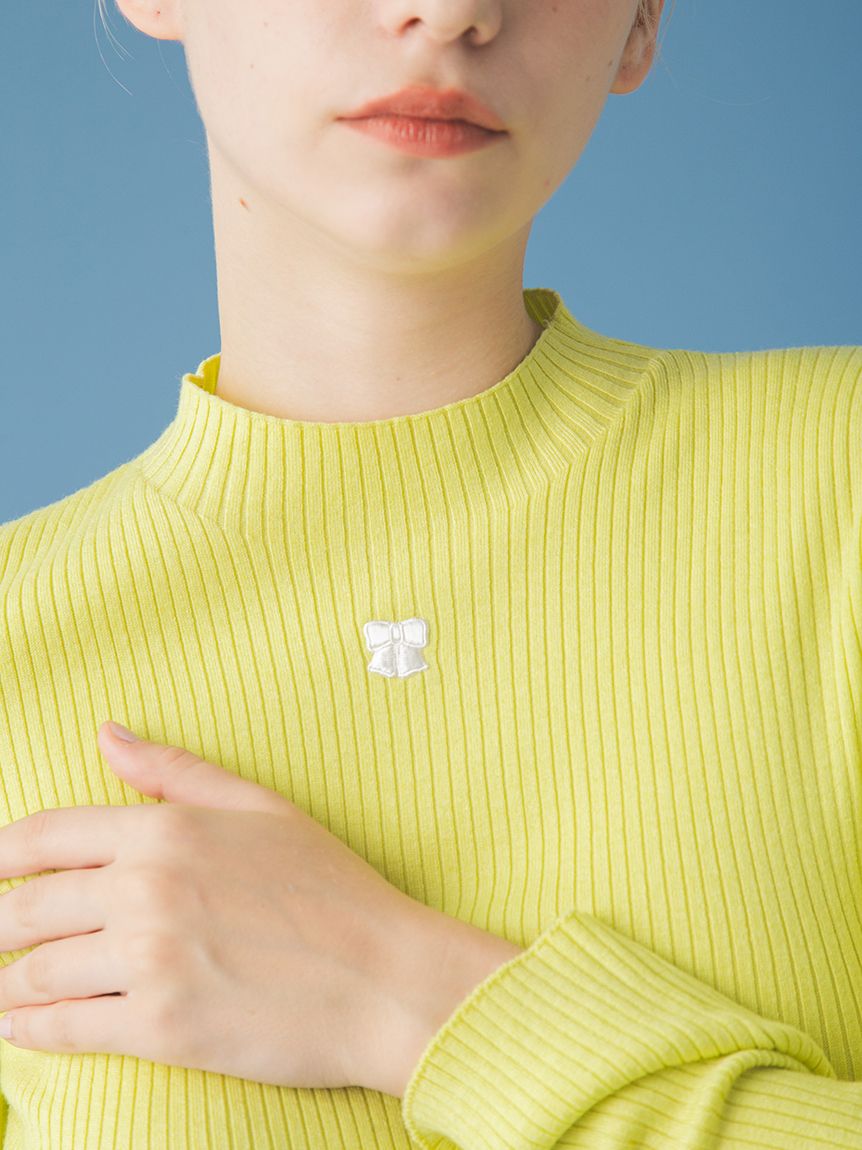 限定カラー】リボン刺繍リブニットトップス(ニット)｜トップス
