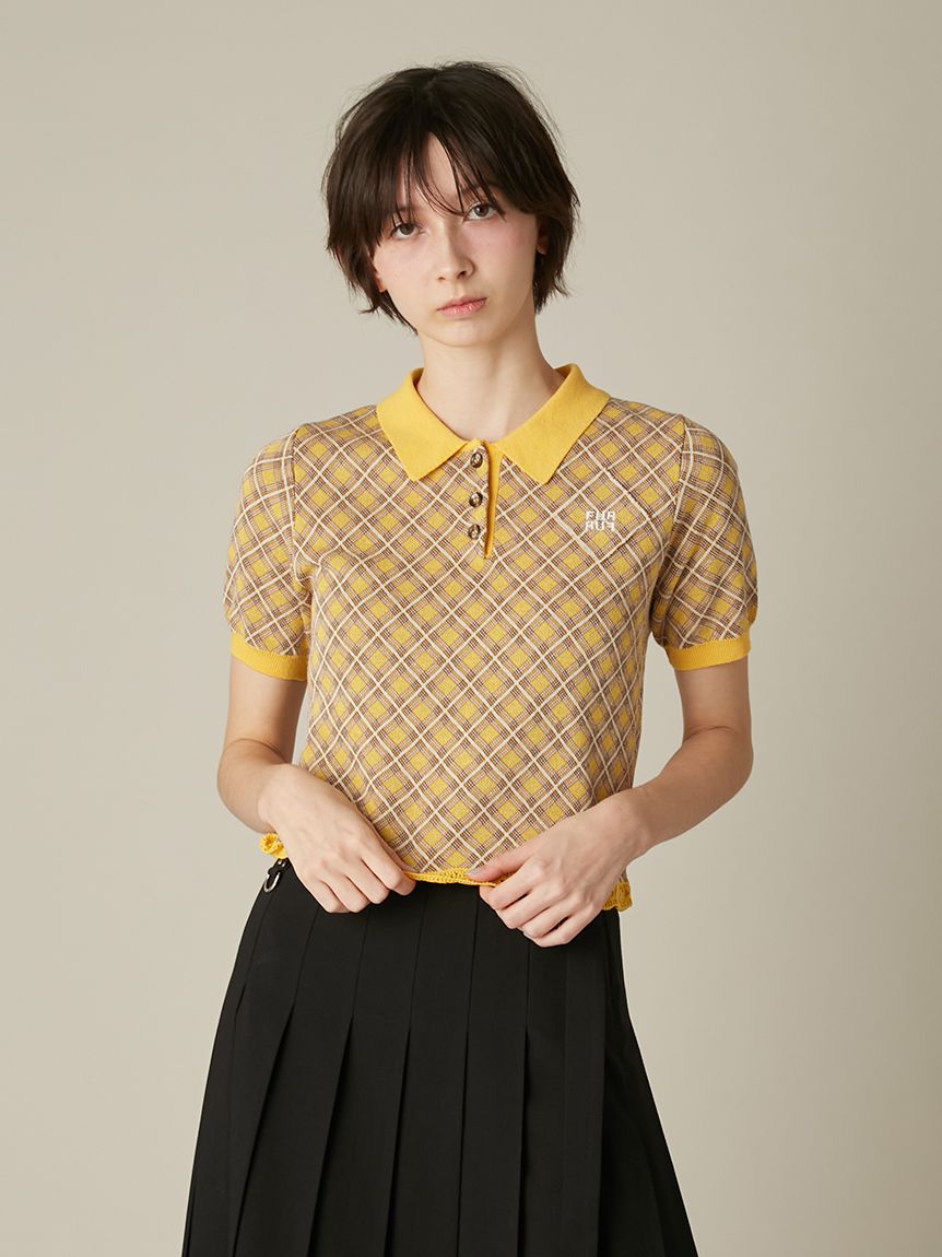 パメオポーズ Half&amp;Harf Knit Top ニット トップス　チェック BEAMS HEART（ビームス ハート）ハーフジップ 片畦 ニット（トップス