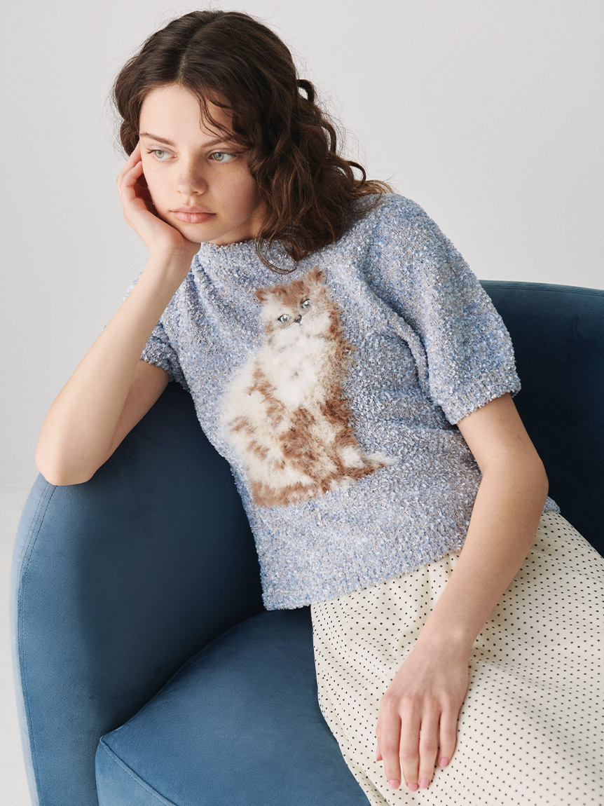 キャットモチーフジャガードニットトップス(ニット)｜トップス｜FURFUR