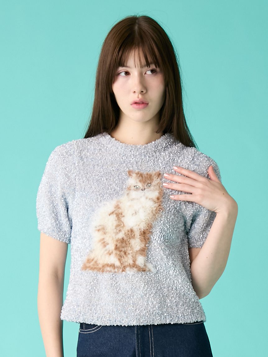 キャットモチーフジャガードニットトップス(ニット)｜トップス｜FURFUR