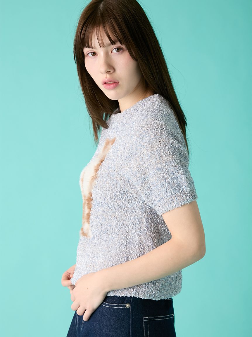 FURFUR（ファーファー）キャットモチーフジャガードニットトップス　サックス キャットモチーフジャガードニットトップス(ニット)｜トップス｜FURFUR