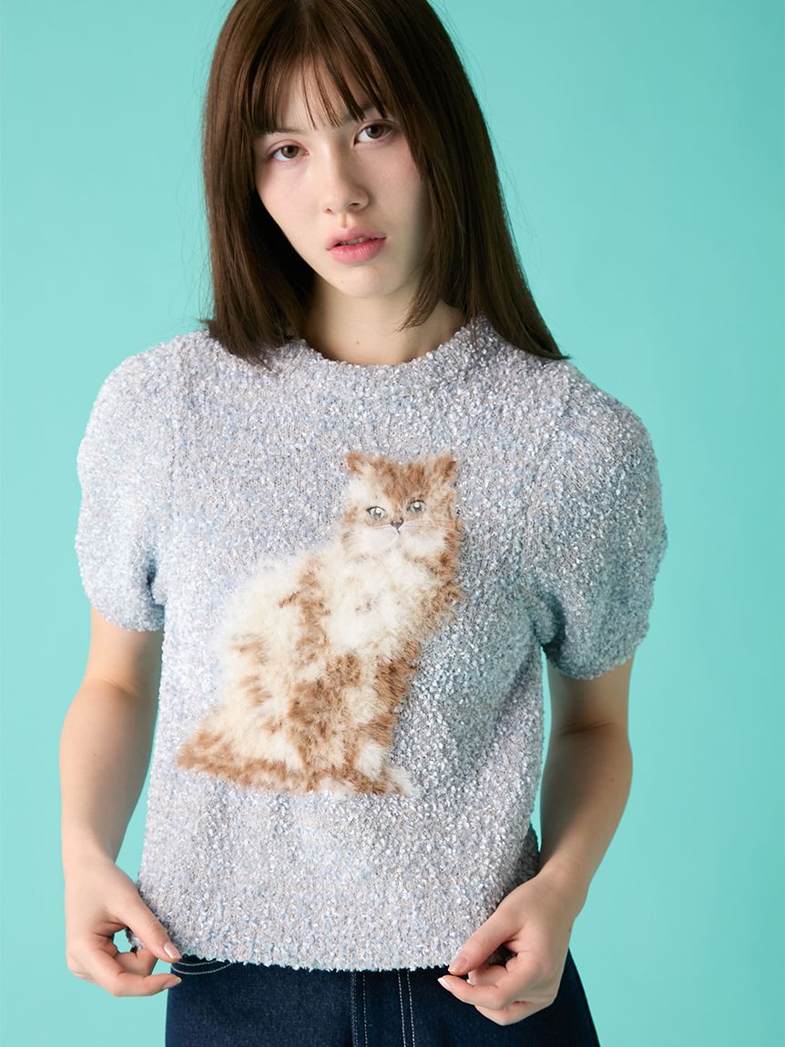 FURFUR（ファーファー）キャットモチーフジャガードニットトップス　ホワイト キャットモチーフジャガードニットトップス(ニット)｜トップス｜FURFUR