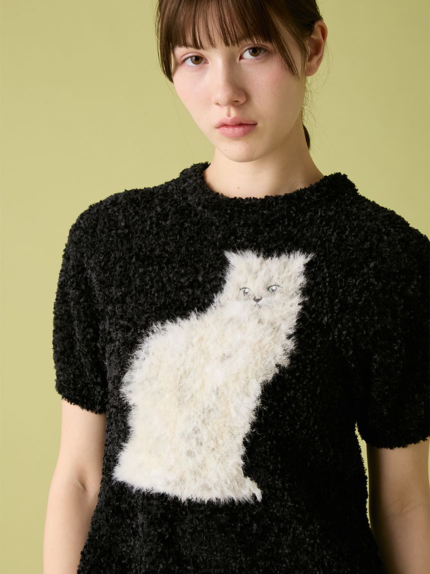 FURFUR（ファーファー）キャットモチーフジャガードニットトップス　ホワイト キャットモチーフジャガードニットトップス(ニット)｜トップス｜FURFUR