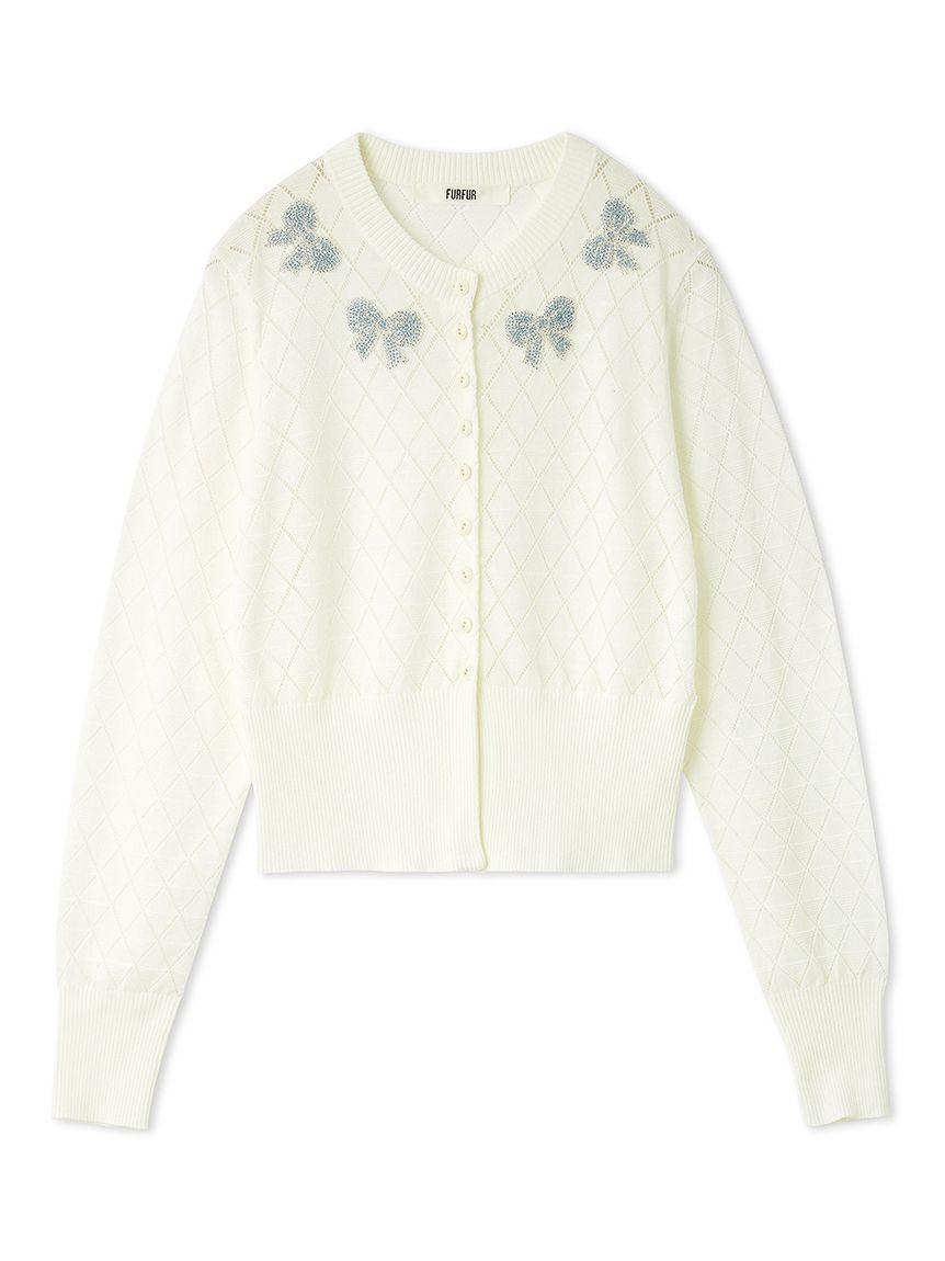 リボンビーズ刺繍アイレットカーディガン(ニット)｜トップス｜FURFUR