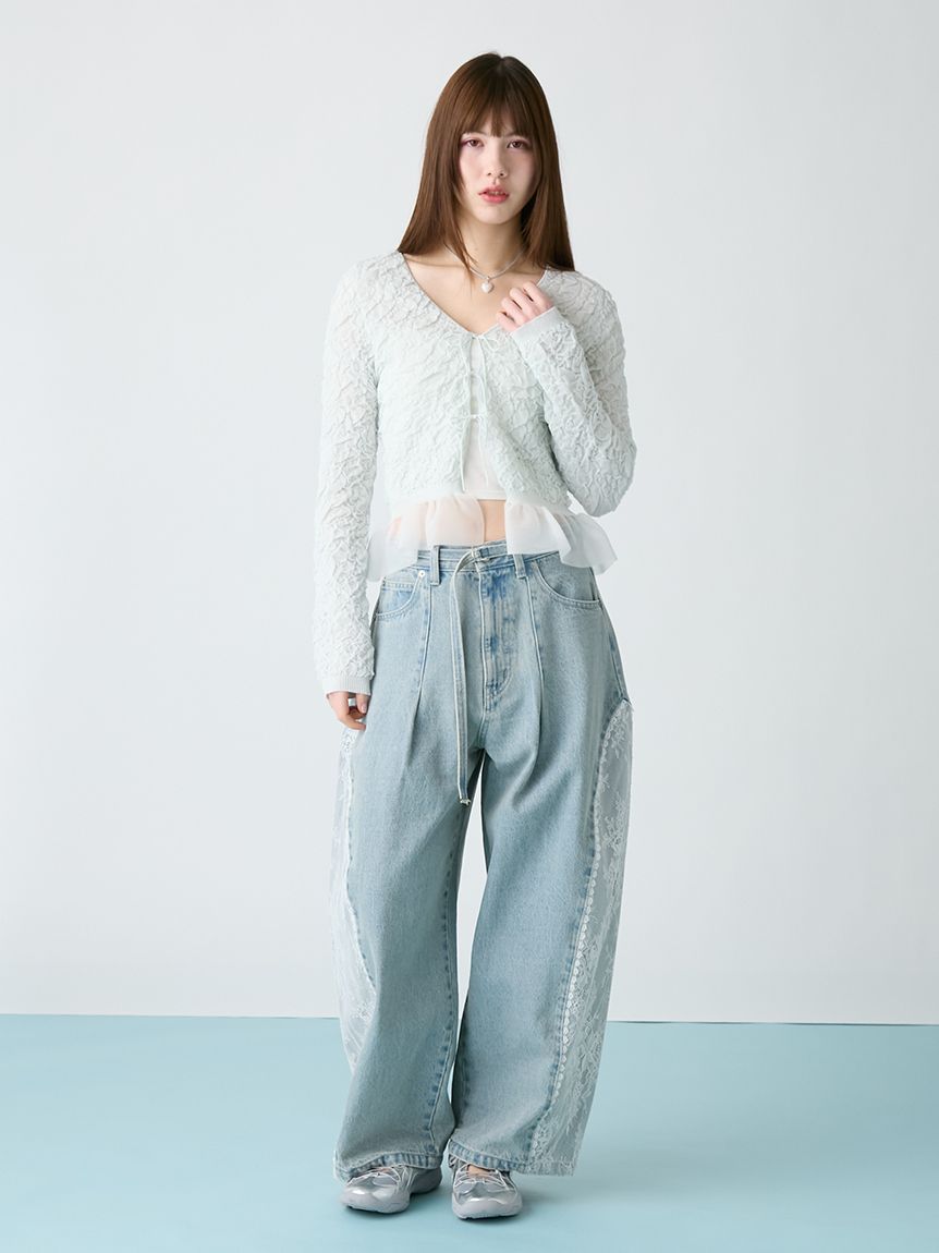 新品♡ furfur 5分袖 透け感カーディガン 麻タッチ透かし編5分袖ニットカーディガン - ベルーナ【公式】