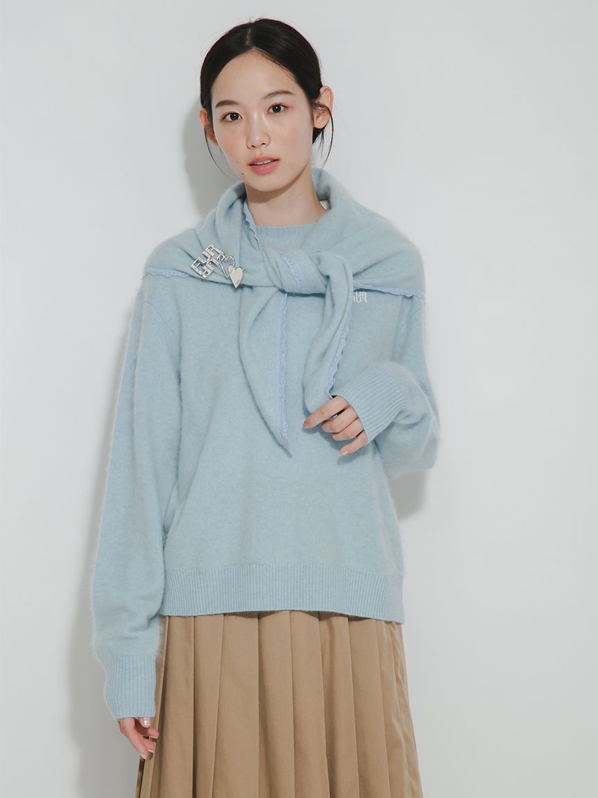 ウールミンクロゴ刺繍クルーネックニット(ニット)｜トップス｜FURFUR
