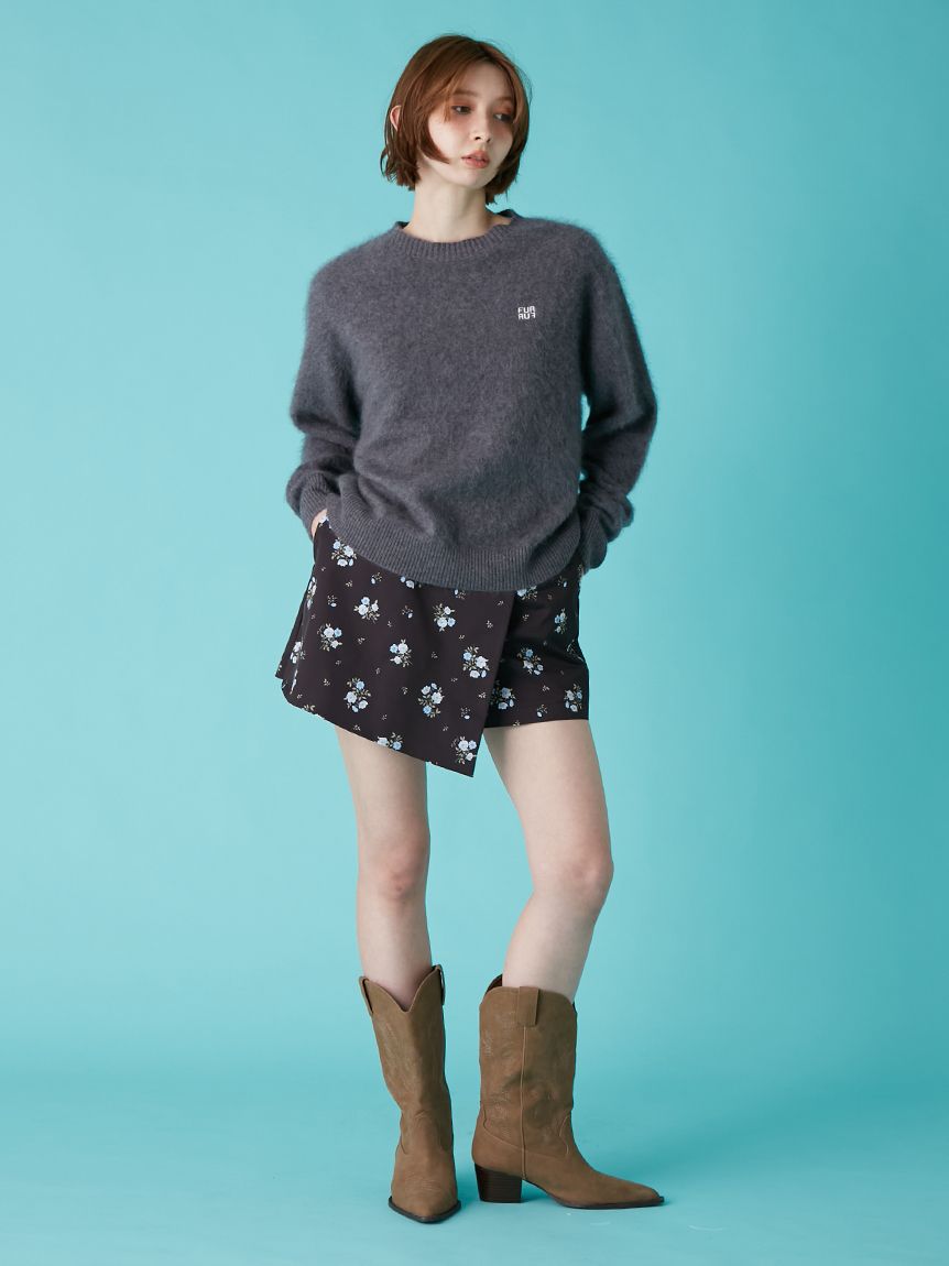 ウールミンクロゴ刺繍クルーネックニット(ニット)｜トップス｜FURFUR