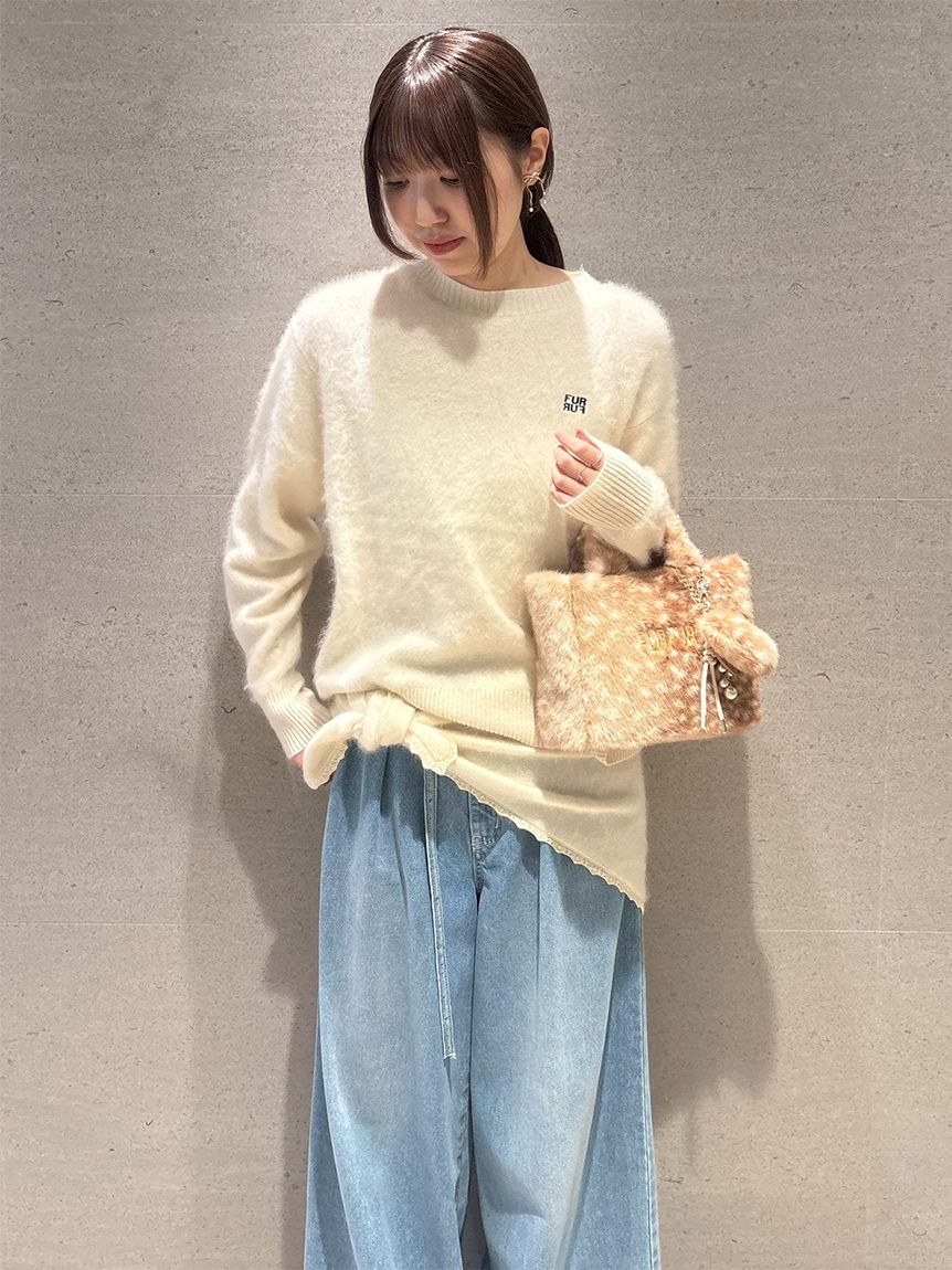 ウールミンクロゴ刺繍クルーネックニット(ニット)｜トップス｜FURFUR