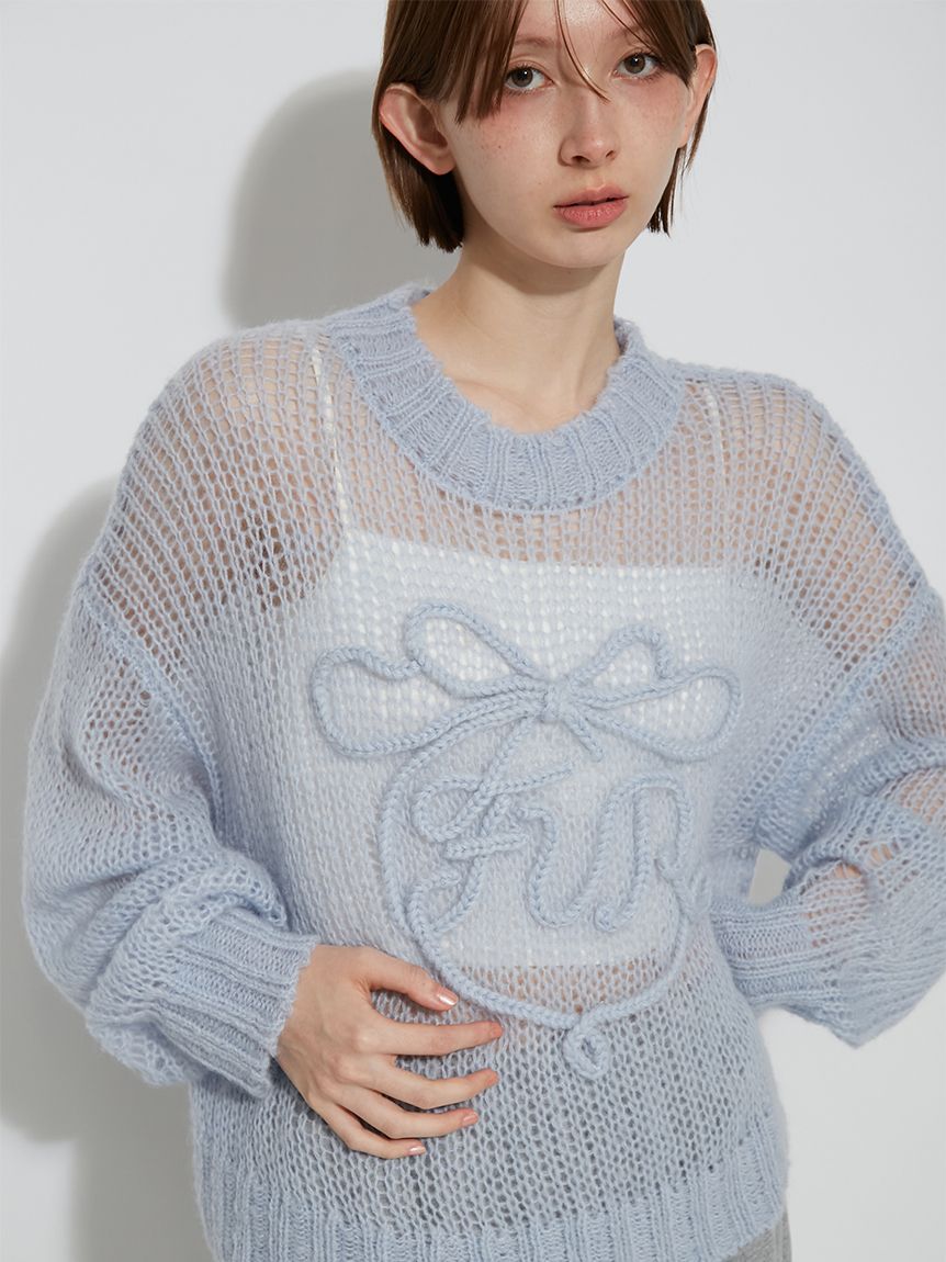 【マークアンドロナ】24年製　Cristina Glam Fur Sweater リボンロゴ刺繍セーター(ニット)｜トップス｜FURFUR（ファーファー