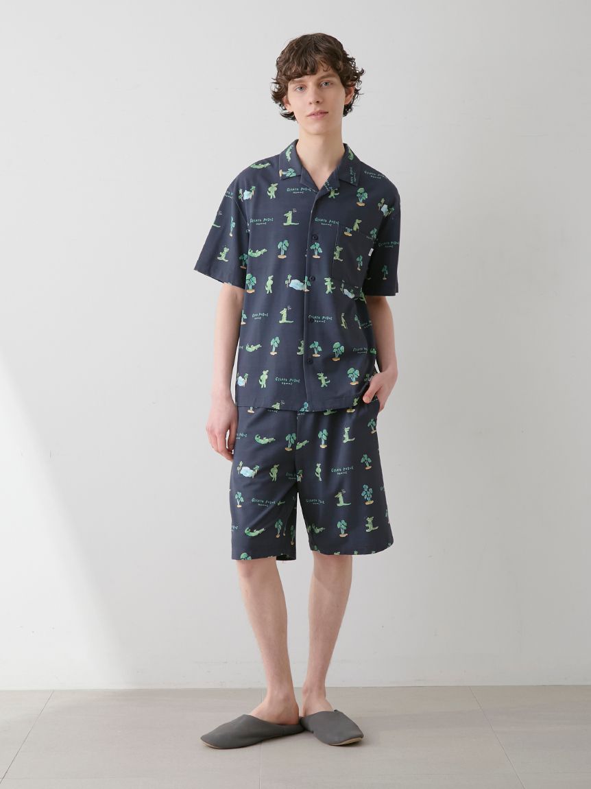 大人気!! gelato pique 接触冷感パイル シャツ&ハーフパンツ SET HOMME】【接触冷感】ワニ柄 プリントハーフパンツ(ハーフパンツ