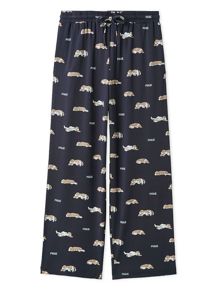 【HOMME】レーヨンスリーピングドッグ柄ロングパンツ