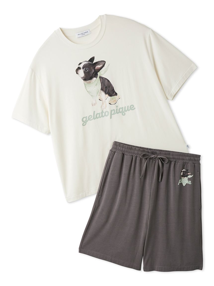 【新品】ジェラートピケ　ドッグワンポイントTシャツ& ドッグ柄ショートパンツ gelato pique（ジェラートピケ） ドッグワンポイントビッグTシャツ