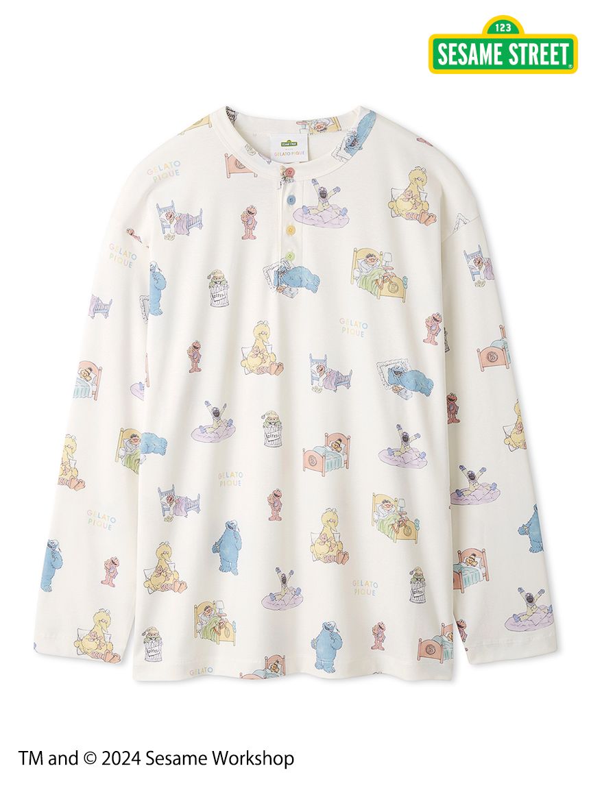 最も完璧な SESAME STREET】【HOMME】総柄プルオーバー(カットソー・Tシャツ ルームウェア・パジャマ