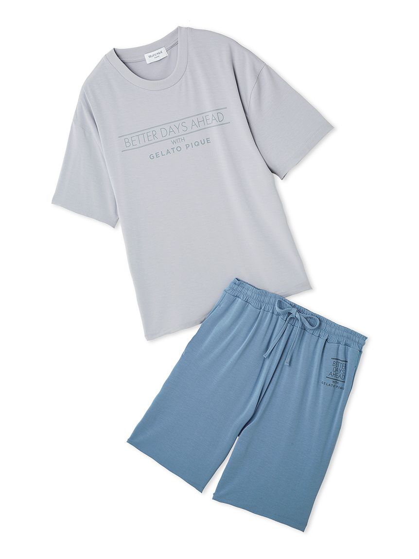 【接触冷感】レーヨンロゴワンポイントTシャツ& ハーフパンツ HOMME】【接触冷感】クールレーヨンロゴTシャツ＆ハーフパンツ