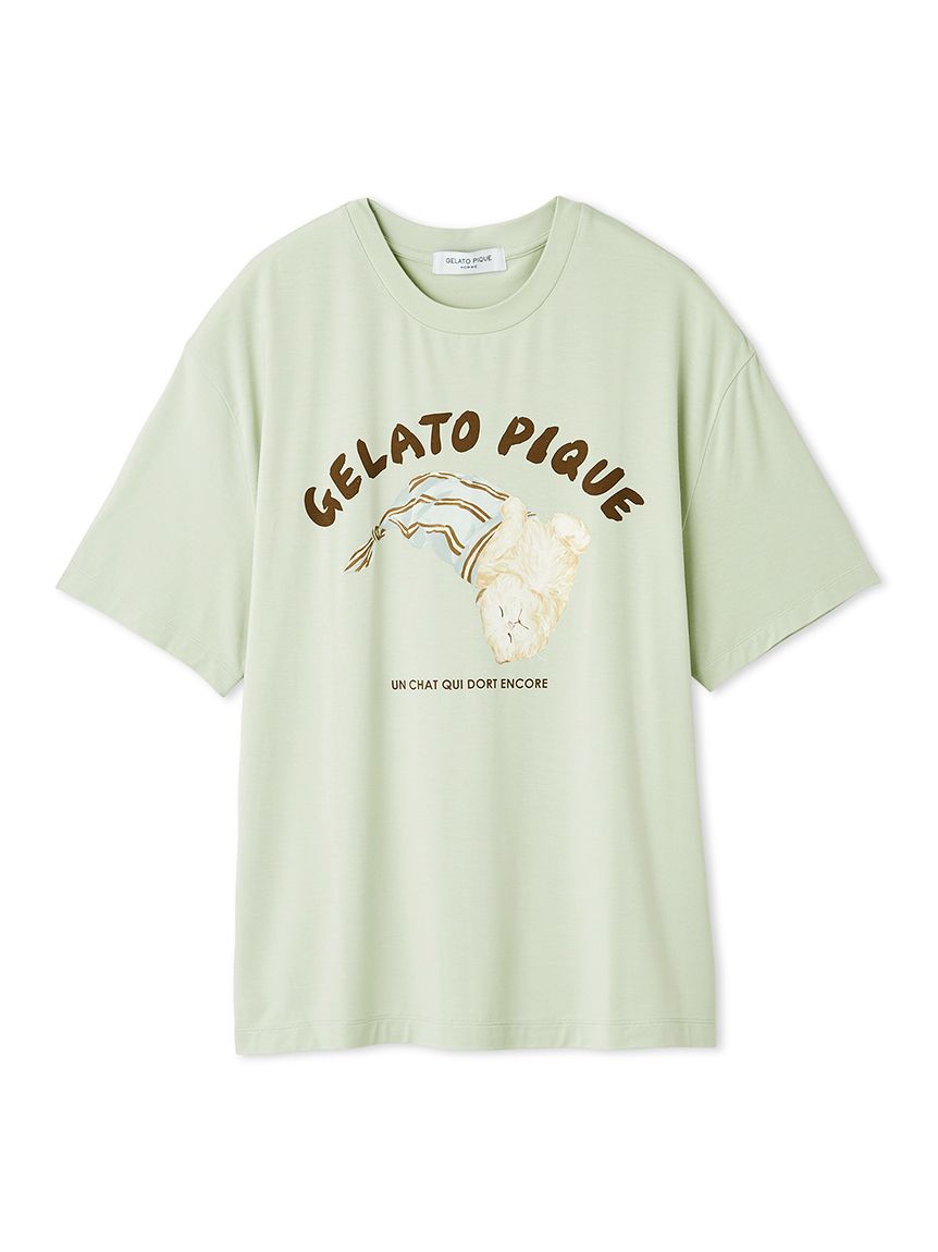 HOMME】sleeping cat ワンポイントTシャツ(カットソー・Tシャツ