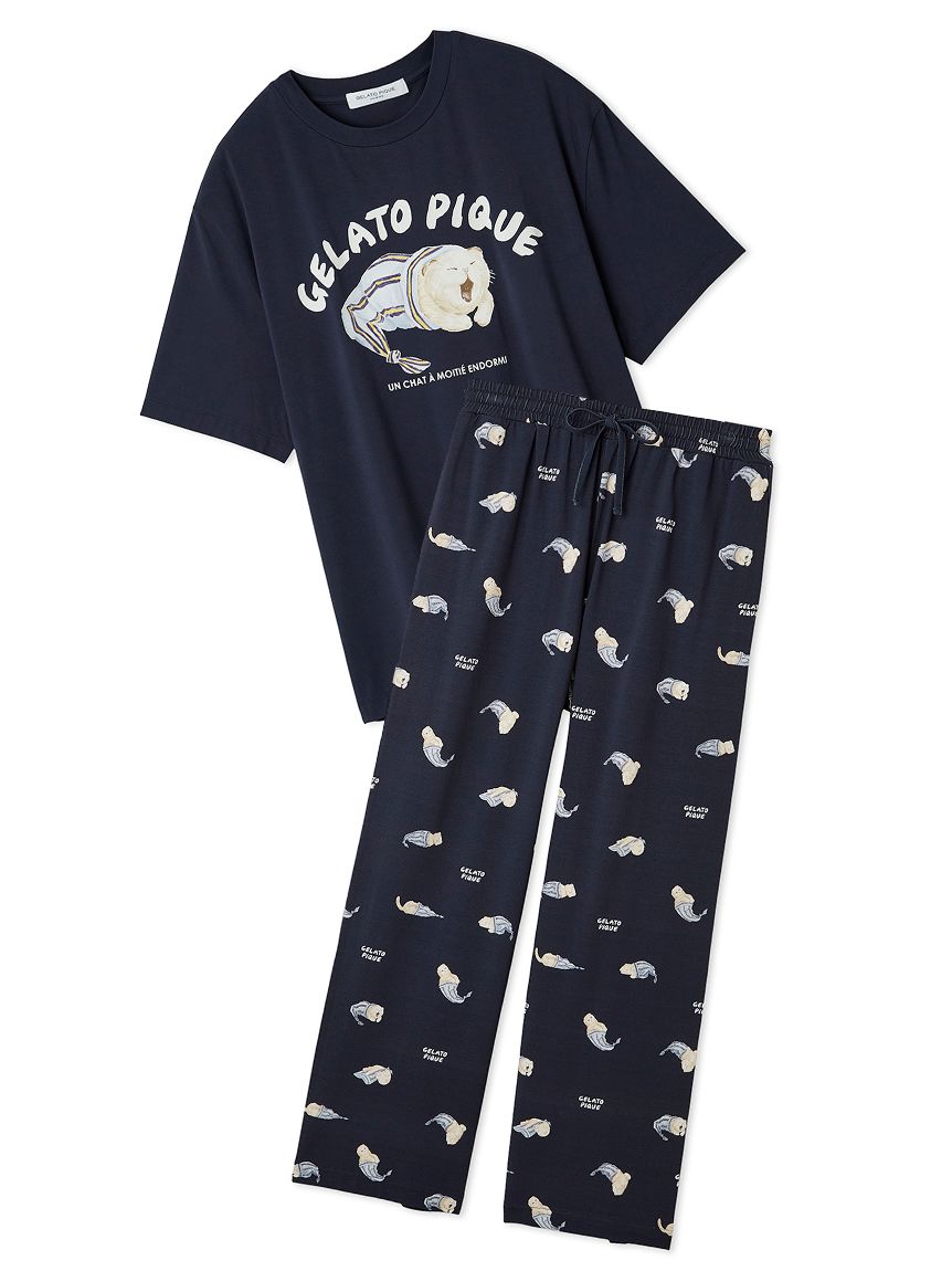 ジェラートピケ　シュタイフ　ワンポイントロングTシャツ＆総柄ネルロングパンツ ジェラートピケ シュタイフ ワンポイントロングTシャツ＆総柄