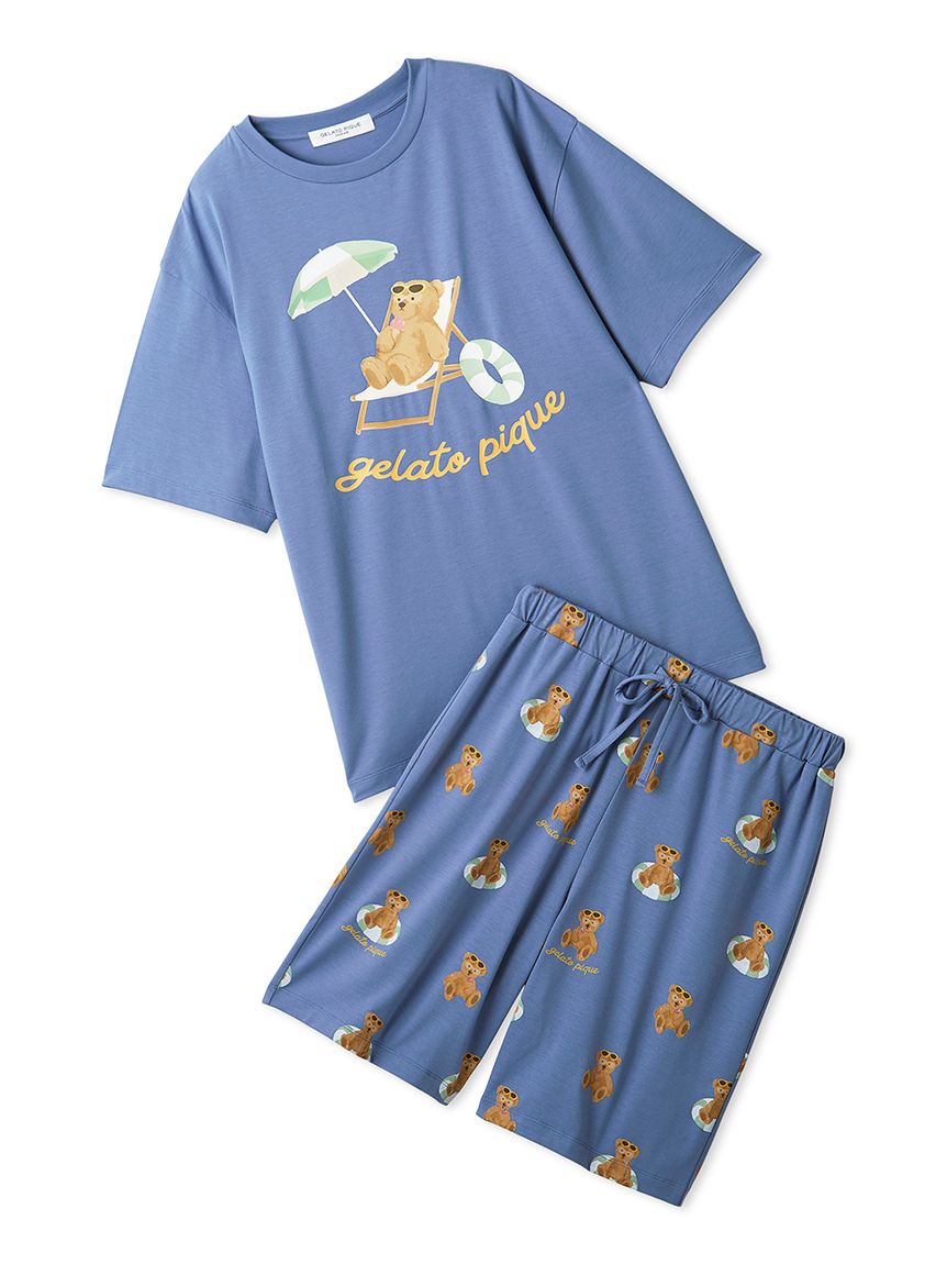 ONLINE限定】【HOMME】【接触冷感】サマーベア柄ワンポイントTシャツ