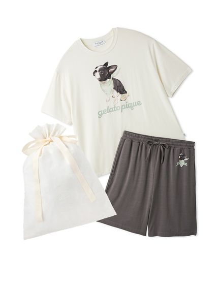 ラッピング済み】【HOMME】【接触冷感】レーヨンドッグワンポイントT