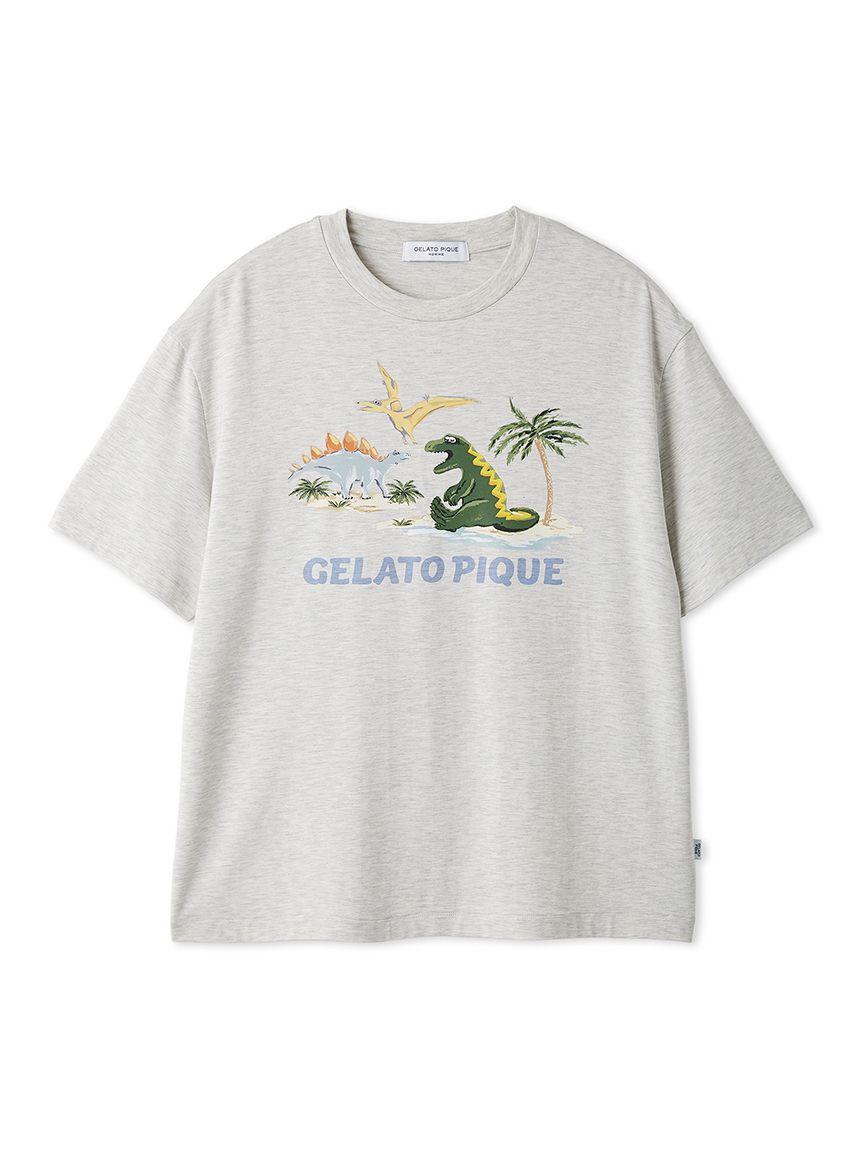 HOMME】【接触冷感】スリーピングダイナソーワンポイントTシャツ