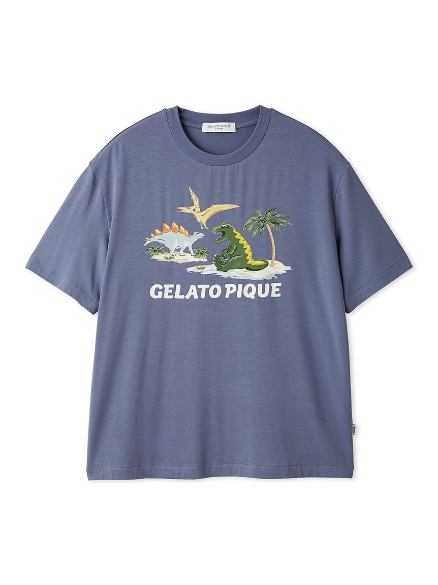 HOMME】【接触冷感】スリーピングダイナソーワンポイントTシャツ