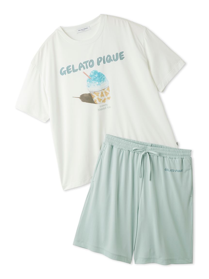 タグ付きpique ケーブル編みルームウェアセット ミント HOMME】【MINT SORBET by HEIQ MINT】【接触冷感】夏祭りワンポイントT