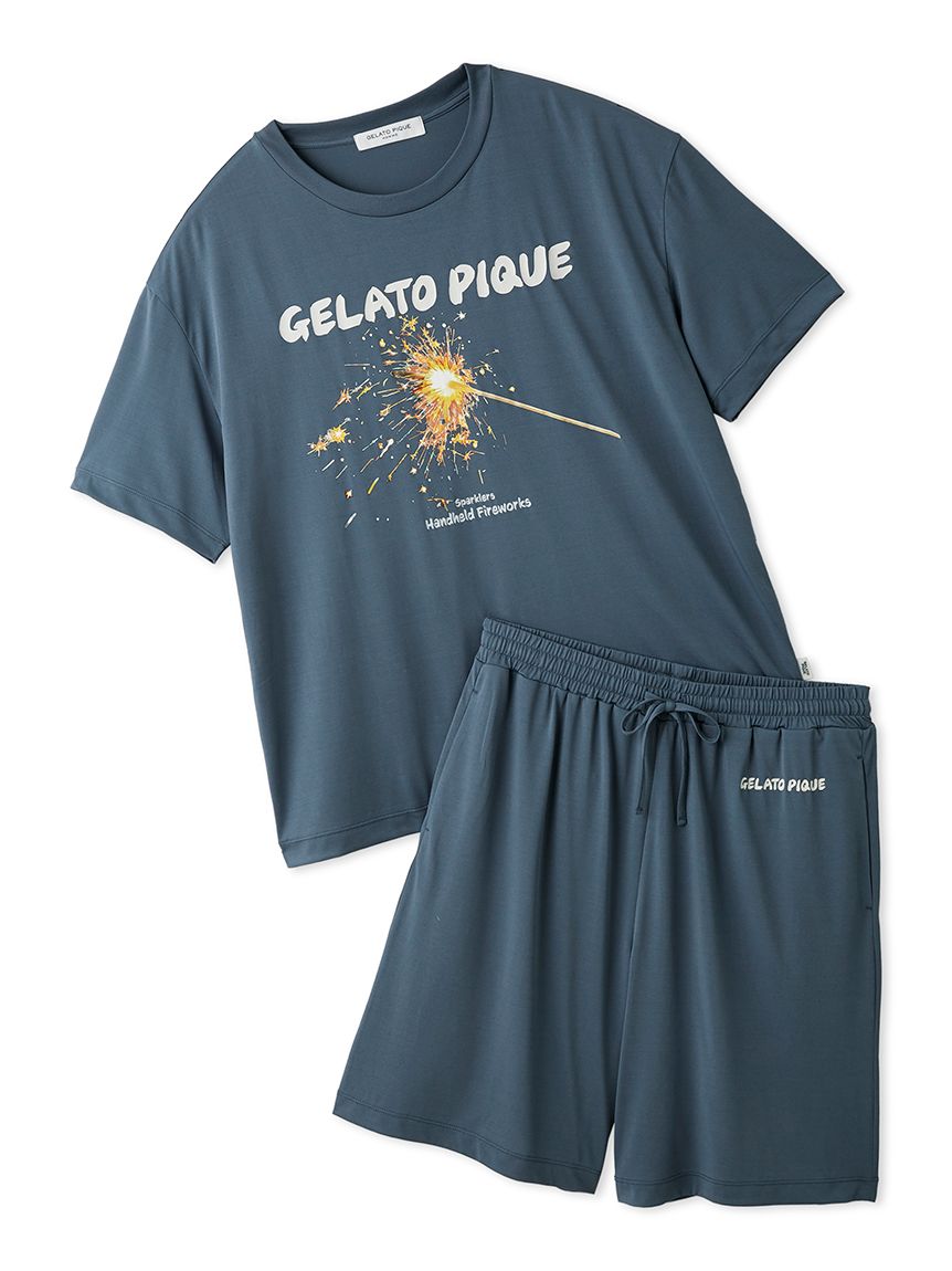 ジェラピケ　イーブイ　接触冷感プリントTシャツ＆ハーフパンツセット　新品未開封品 HOMME】【MINT SORBET by HEIQ MINT】【接触冷感】夏祭りワンポイントT