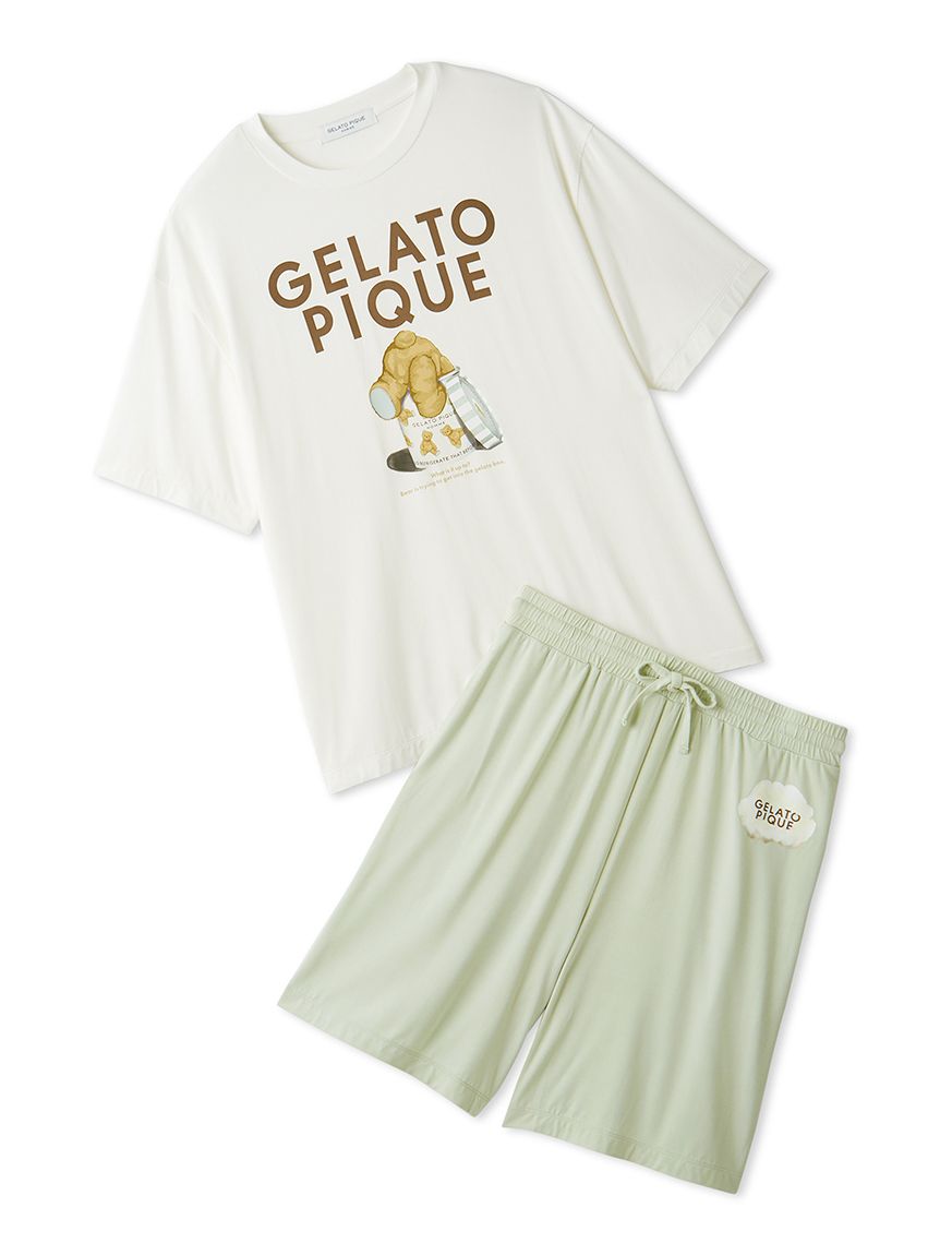 ONLINE限定】【HOMME】【接触冷感】レーヨンジェラートベアプリントT