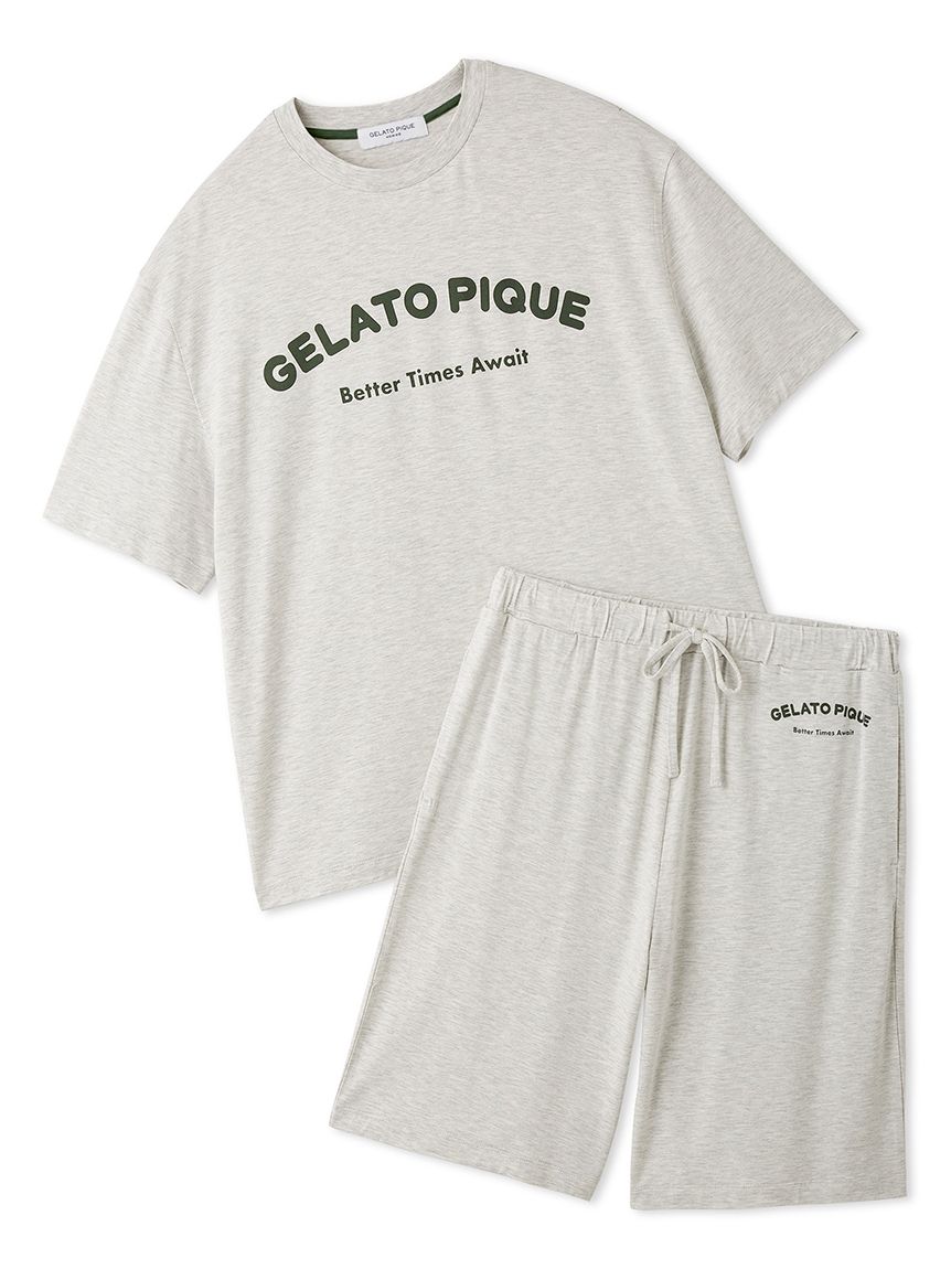 HOMME】【接触冷感】カジュアルレーヨンロゴTシャツ&ハーフパンツ