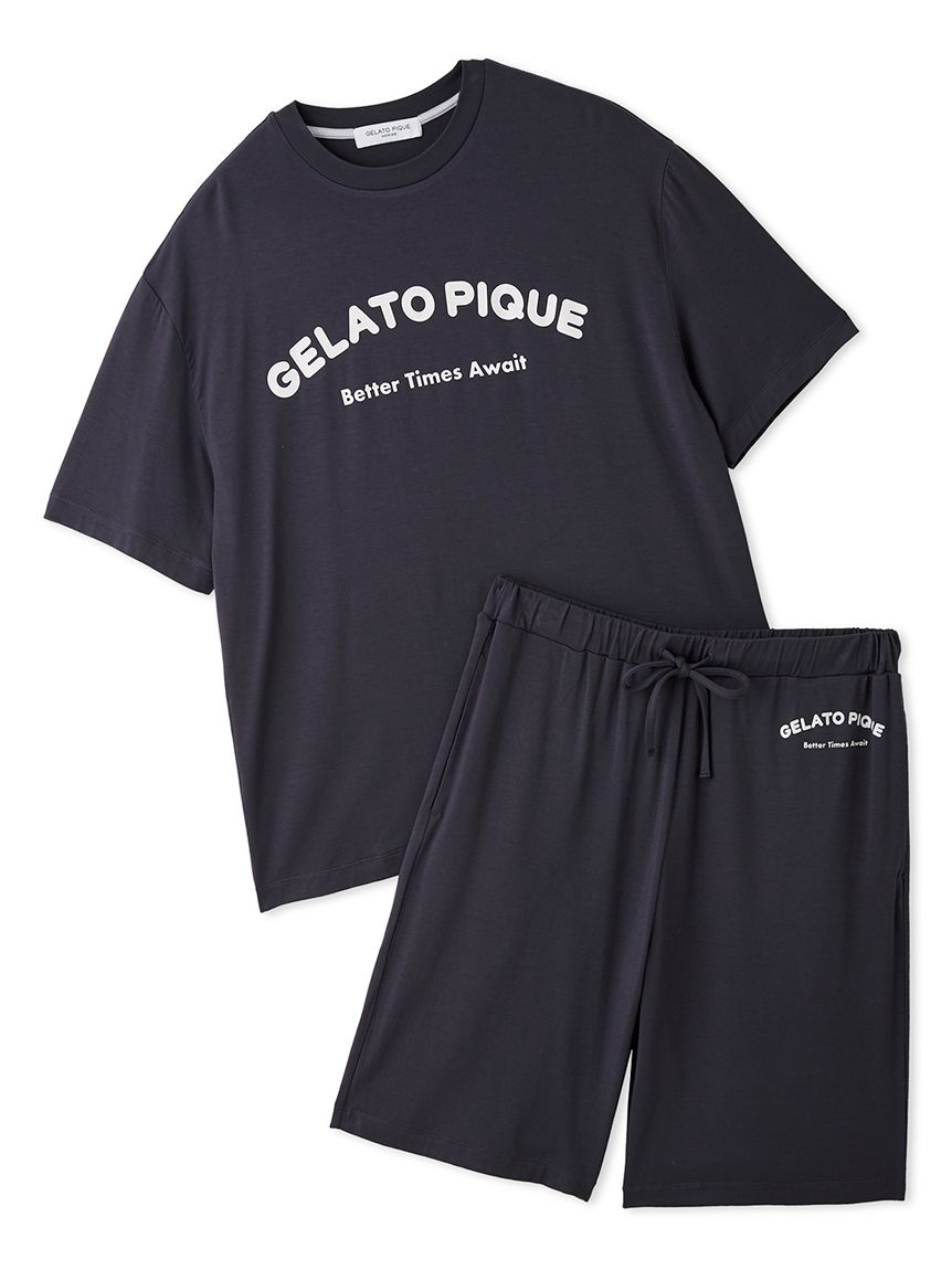 HOMME】【接触冷感】カジュアルレーヨンロゴTシャツ&ハーフパンツ