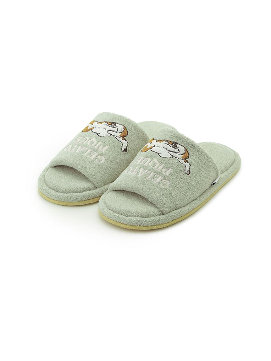 すぐ届く☆gelato pique もこもこルームシューズ ペアできる♪ HOMME】エアリーモコスリーピングドッグアップリケルーム