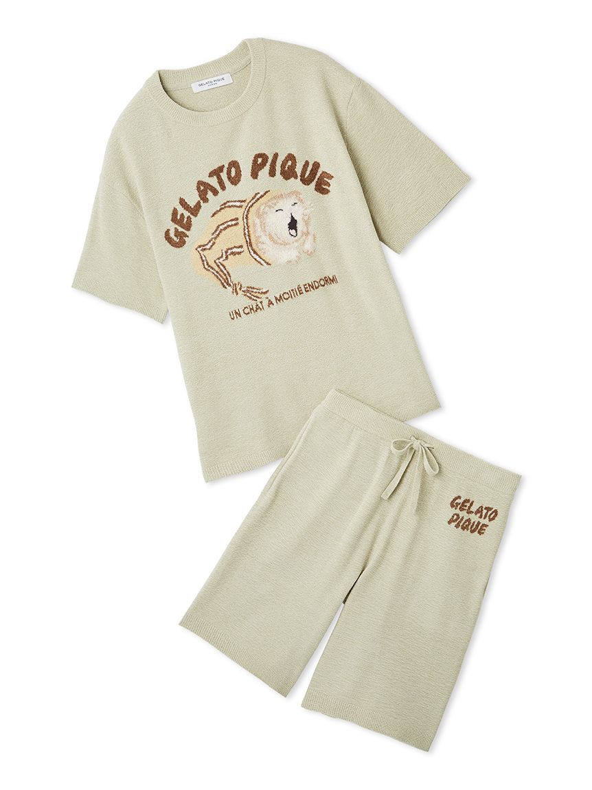 ONLINE限定】【HOMME】sleeping cat ジャガードプルオーバー＆ハーフ