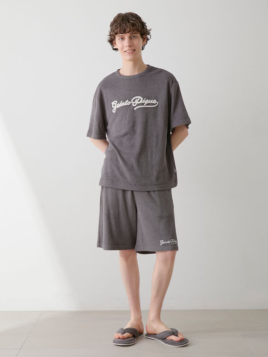 PIQUE LOVE クマ刺繍ルームウェア HOMME】パイルロゴ刺繍ハーフパンツ(ハーフパンツ)｜ルーム