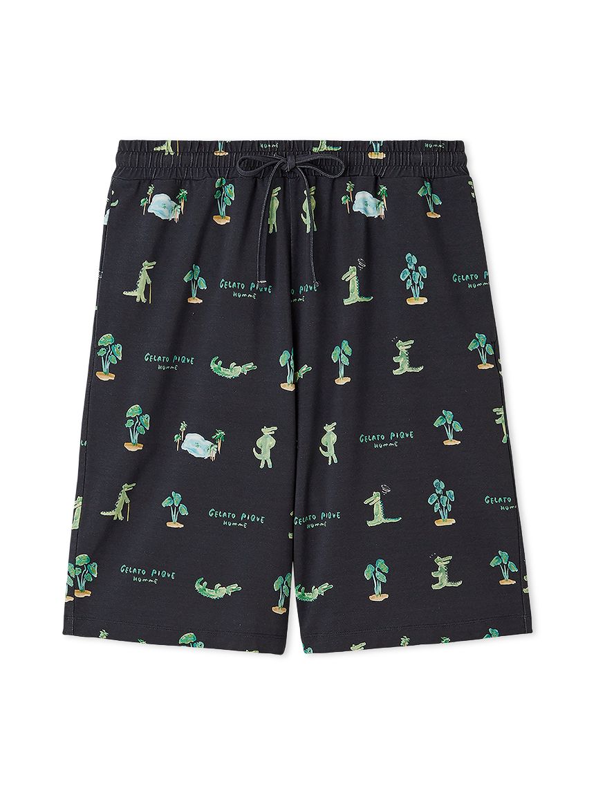 大人気!! gelato pique 接触冷感パイル シャツ&ハーフパンツ SET HOMME】【接触冷感】ワニ柄 プリントハーフパンツ(ハーフパンツ